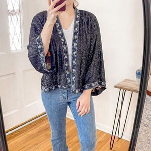 Johnny Was Tanya Sequin Cropped Kimono Cardigan M